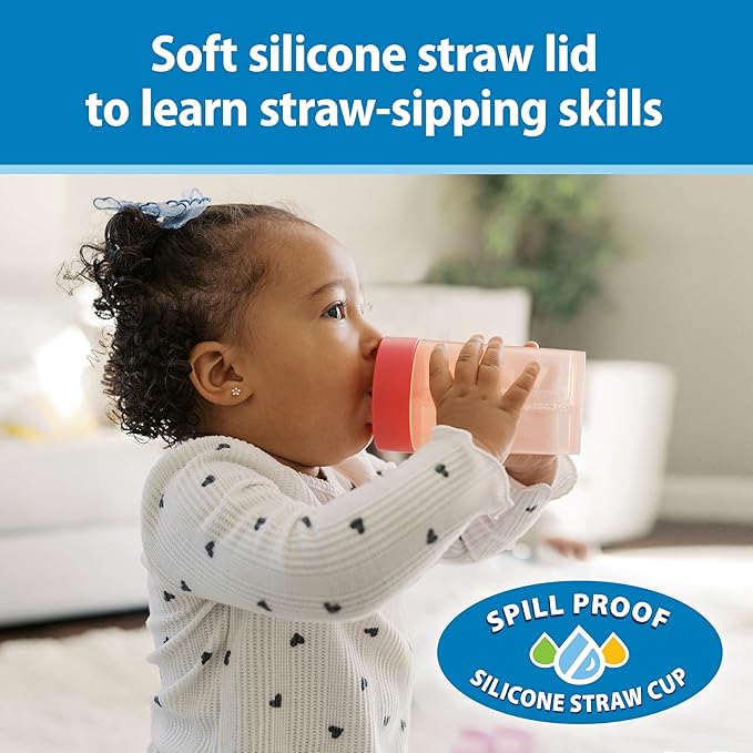 Dr. Brown's Milestones Straw to 360 Convertible Toddler Training Cup Set with Interchangeable Silicone Straw and 360 Degree Cup Lids, Pink Coral, 10 oz/300 mL, BPA-Free, 9m+, 2-Pack