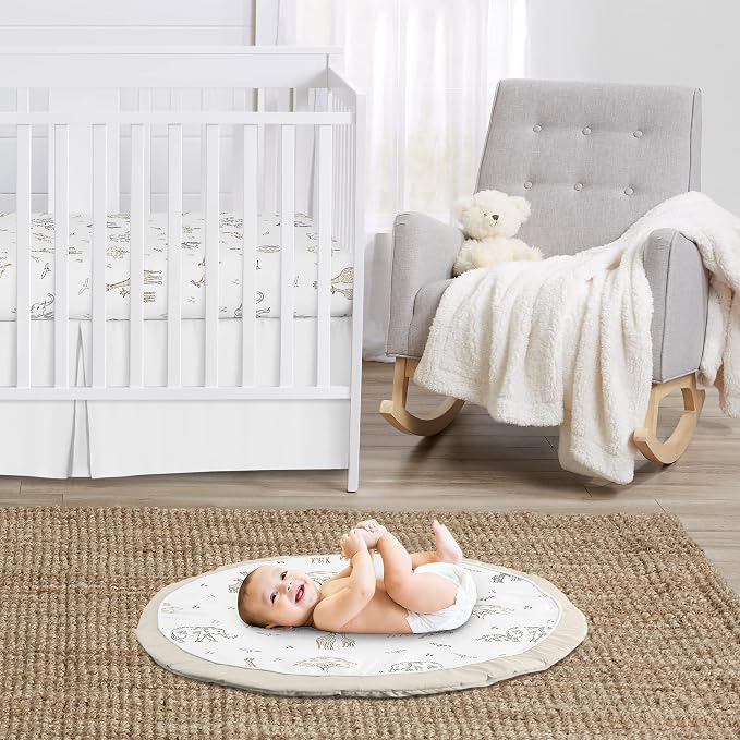 Sweet Jojo Designs Jungle Safari Animals Boy Girl Baby Playmat Tummy Time Infant Play Mat Brown Taupe Black and White Gender Neutral Animal Elephant Giraffe Wildlife Adventure Elephants Serengeti
