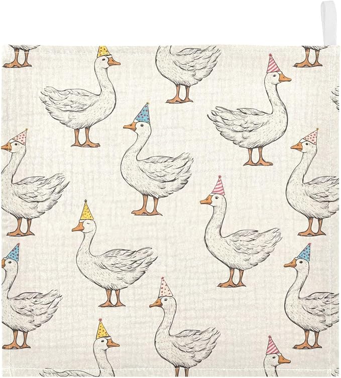 vvfelixl Goose with Birthday Hat Baby Burp Cloths Baby Muslin Washcloths for Boys Girls Cotton Babys Face Towel for Newborn Infants Soft and Absorbent 11.8 X 11.8 in, 5 Pack