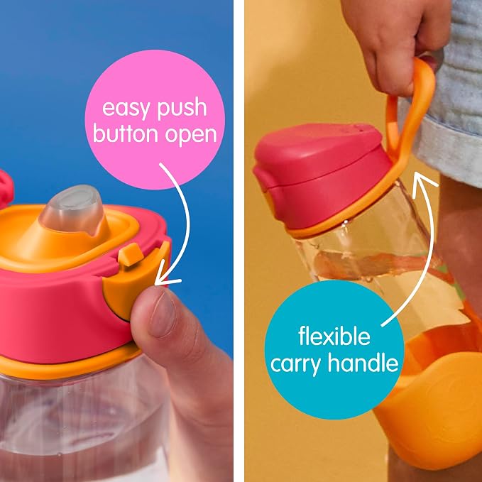 b.box 15oz Sport Spout Kids Water Bottle for School, Sports, Daycare - No-Straw Design for Easy Cleaning - Leakproof - Ergonomic Triangle Grip - Dishwasher Safe, BPA Free, PFAS Free - Strawberry Shake