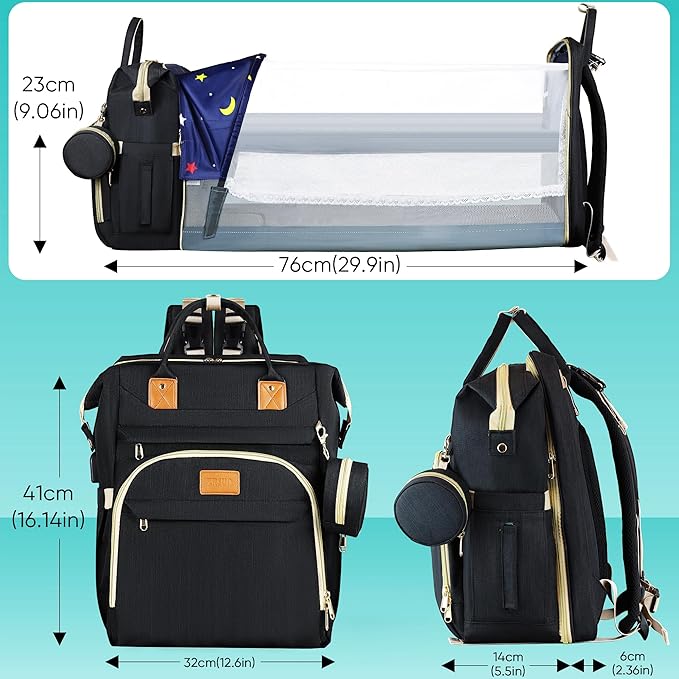 ZRSUN Baby Diaper Bag Backpack,Baby Shower Gifts, Multifunctional Travel Diaper Bag, Gifts for Mom with Portable Diaper Pad (Black)