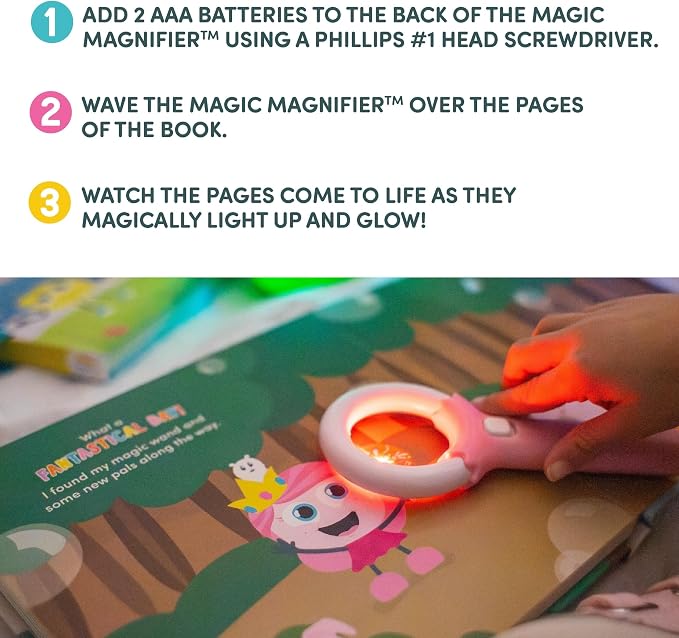 Glo Pals Water Activated Light-Up Story Book Sensory Bath Toy Bundle with Interactive Book, Magic Magnifier, 2 Reusable Cubes and Character, Princess Ida