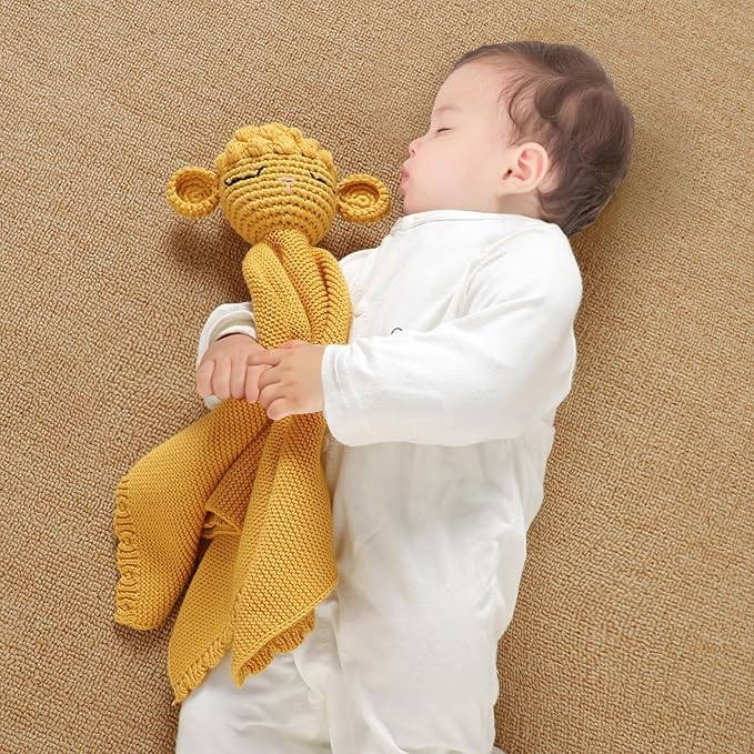 Neiwech Sheep Snuggle Loveys for Babies Cotton Baby Security Blanket for Newborn Infant Boys Girls Yellow