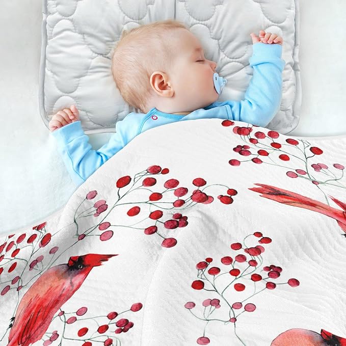 Ollabaky Cute Red Birds Baby Blanket for Boys Girls Cotton Throw Blanket Swaddle Blanket for Crib Stroller Nursery Receiving Blanket Infant Toddler Unisex 30"x40"