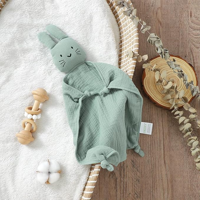 Organic Cotton Bunny Loveys for Babies,Newborn Baby Lovey Security Blanket,Lovies for Babies New Born Baby Unique Neutral Gifts Boys and Girls (Bunny-Green)