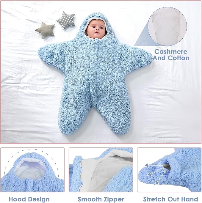 Baby Wearable Sleeping Bag Baby Starfish Onesie Newborn Snowsuit Winter Jumpsuit Outfit Hooded Swaddle Blanket Stroller Wrap for 2-6 Months Boys Girls