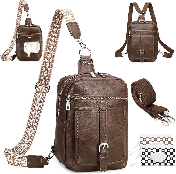 MYHOZEE Small Diaper Bag Crossbody Sling Purse for Women - 2 in 1 Leather Backpack with 2 Straps for Short Trips Work Daily | Mini diaper bag