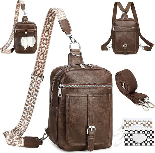 MYHOZEE Small Diaper Bag Crossbody Sling Purse for Women - 2 in 1 Leather Backpack with 2 Straps for Short Trips Work Daily | Mini diaper bag