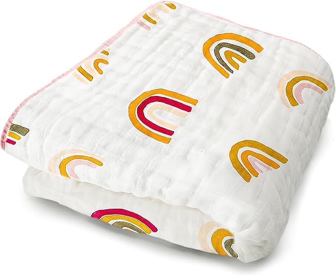 ZPECC Muslin Baby Blanket Thicker, 30x40 Organic Cotton Newborn Receiving Quilt Hypoallergenic for Baby Essentials Swaddle Crib Stroller, Rainbow