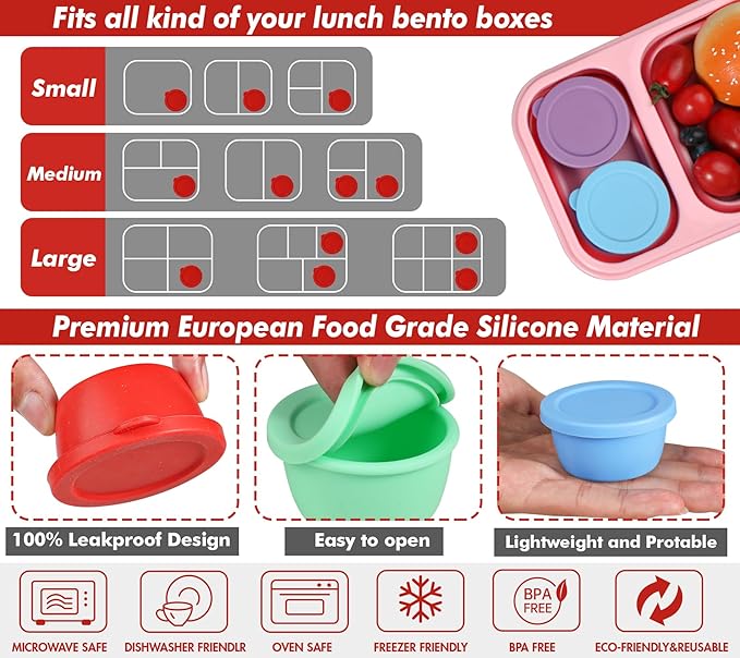 KOLUTI 6 Pack Salad Dressing Container To Go, Nonstick Silicone 1.6oz Sauce Cup for Lunch Bento, Small Condiment Storage Box with Lid, Leak-proof, BPA Free, Dishwasher & Microwave & Oven Safe