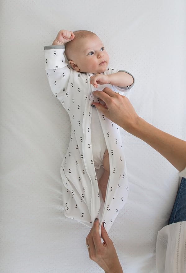 SwaddleDesigns Transitional Swaddle Sack, Arms Up Half-Length Sleeve Mitten Cuff, Most Gradual Transition Swaddle for Newborn