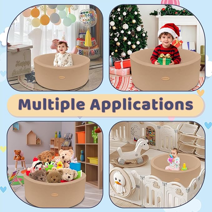 HARBOLLE 35.4" Soft Fleece Ball Pit & Playpen for Toddlers & Babies, Indoor/Outdoor Kids Foam Play Center, for Boys & Girls, Brown