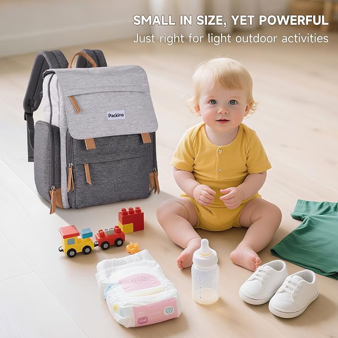 Large Diaper Bag Backpack, Baby Bag with Changing Pad, Diaper Backpack for Mom Dads, with Insulated Pockets, Stroller Straps Travel Essential Baby Shower, Grey