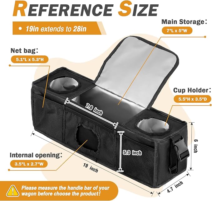 Parent Console Stroller Organizer for 4 seaters,Padded Wagon Parent Console with buckles,and large main storage pocket (19''Lx5''Wx6''H)