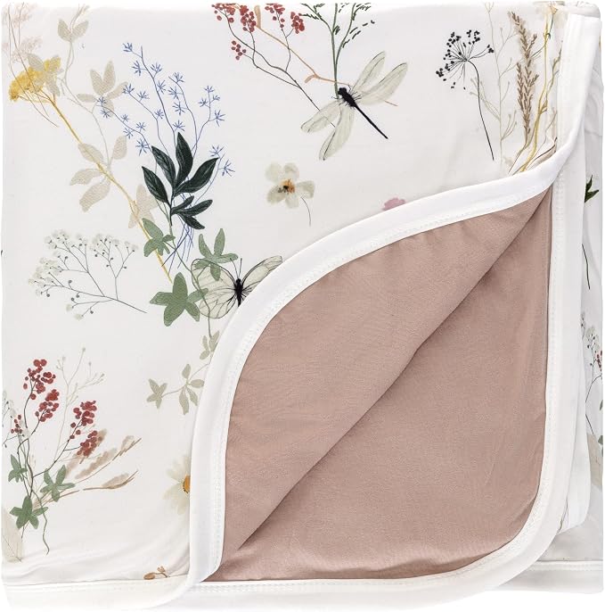 Pobibaby Premium Baby Blanket for Girls - Soft Stretchy Jersey Knit Cotton Quilt for Baby Girl, 3-Layer Crib Blanket and Toddler Blankets for Girls, 50x50 Soft Warm Cozy Nursery Bed (Wildflower)