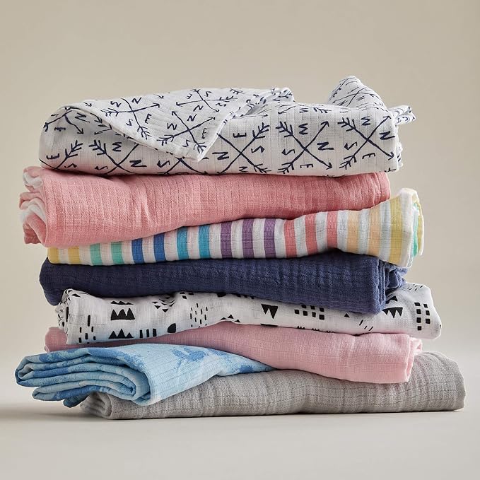 HonestBaby 3-Pack Organic Cotton Swaddle Blankets, Rose Blossom, One Size
