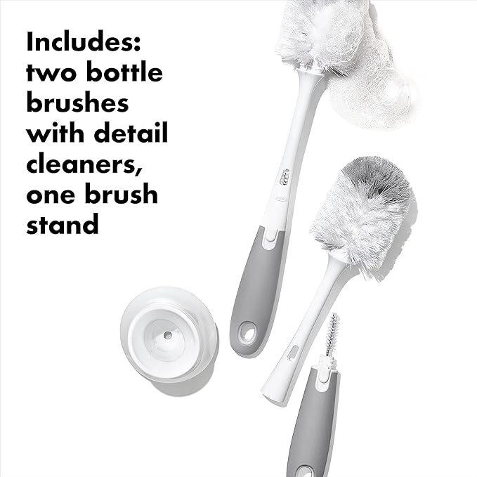 OXO Tot Bottle Brush with Nipple Cleaner and Stand ??Gray, 2-Pack
