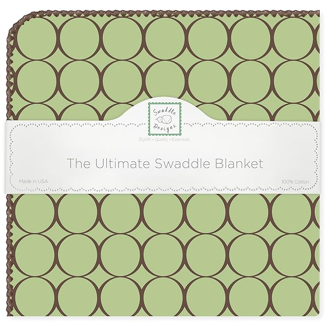 SwaddleDesigns Large Receiving Blanket, Ultimate Swaddle for Baby Boys, Girls, Softest US Cotton Flannel, Best Shower Gift, MADE in USA, Brown Mod Circles on Lime, Mom’s Choice Winner,Lime Green and Brown,42" x 42",SD-016LM