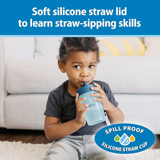 Dr. Brown's Milestones Straw to 360 Convertible Toddler Training Cup Set with Interchangeable Silicone Straw and 360 Degree Cup Lids, Blue Green, 10 oz/300 mL, BPA-Free, 9m+, 2-Pack
