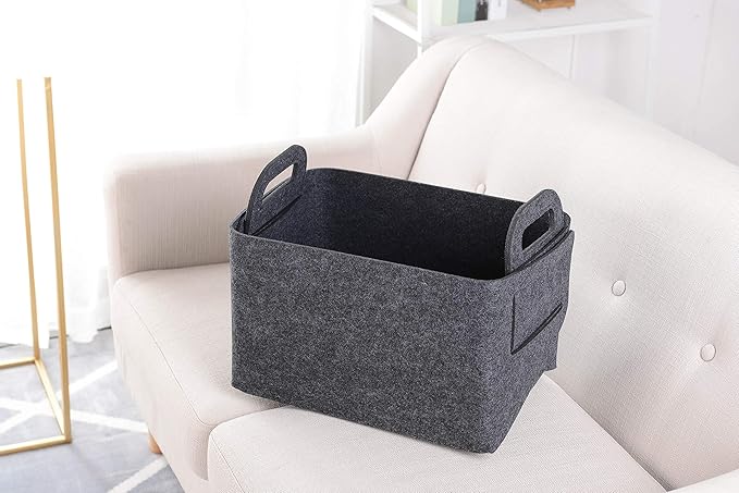 Minoisome Storage Basket Felt Storage Bin Collapsible& Convenient Box Organizer with Carry Handles for Office Bedroom Closet Babies Nursery Toys Laundry (Dark grey, 15.7inch（L）Ã?1inch（W）Ã?0inch（Hï¼?