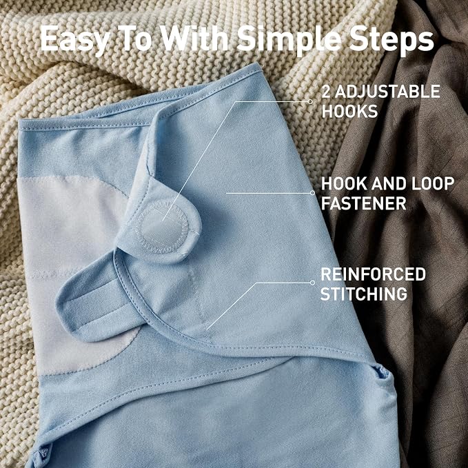 GLLQUEN BABY Swaddles for Newborns Organic Cotton, Soft Baby Boy Swaddles 3-6 Months, Reduce Startle Reflex Womb-Like Sleep Sack Wrap Nursery Swaddling Blankets Blue Elephants