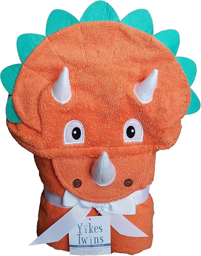 Hooded Baby Towel for Kids 2-8 | Large 100% Cotton Baby Towel for Boys or Girls in Orange | Cute Dino Bath Towels for Babies and Toddlers with Dinosaur Design