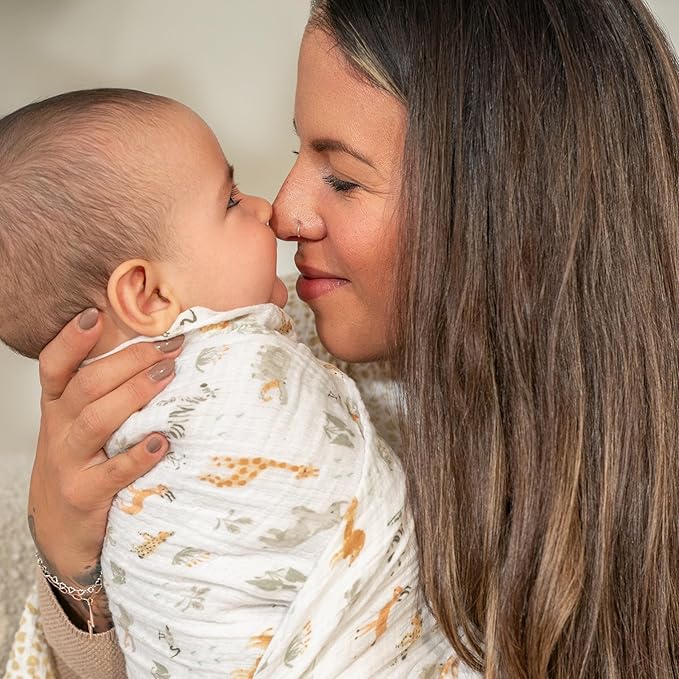 aden + anais Essentials Cotton Muslin Swaddle, Breathable Baby Blanket, Ideal for Boys, Girls, Newborns, Babies & Infants, Receiving Blanket, Soft and Lightweight Wrap, 4 Pack, Giraffe Safari