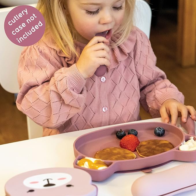 TUM TUM Baby Dinner Set for Weaning, Includes Silicone Suction Plate & Bowl, Baby Cutlery, 6 Months Plus, Dishwasher Safe, BPA Free (Betsy Bear)