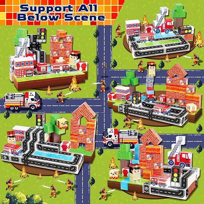 Goody King Magnetic Blocks|100PCS Fire Truck Magnetic Building Cube Game,Constructions Toys for Boys & Girls Age 3-4,5-8 9 10,STEM Montessori Stacking Toy,Sensory Tiles Building Birthday for Toddlers