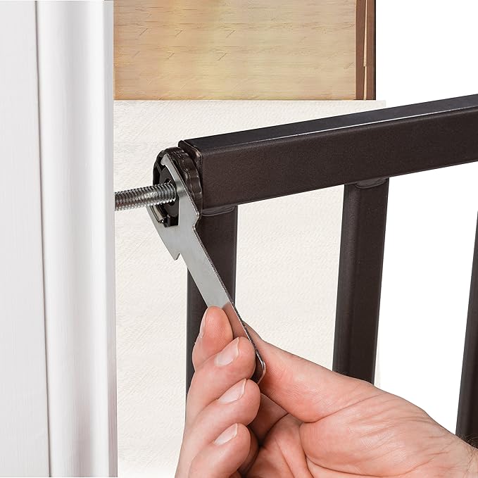 Summer Infant Anywhere Decorative Walk-Thru Pet and Baby Gate, 28??- 42.5??Wide, 30" Tall, Pressure Mounted, Insall In-between Rooms and Doorways, Walnut Wood with Metal Charcoal Accents