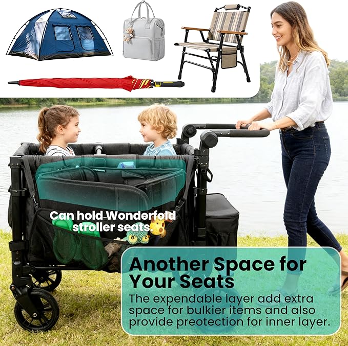 Stroller Wagon Cargo Net and Organizer, Double-Layer with Extra Storage Space, Wagon Accessories with Larger Capacity and Foldable, Compatible with WONDERFOLD Wagon W2 & W4 (1 Pack)