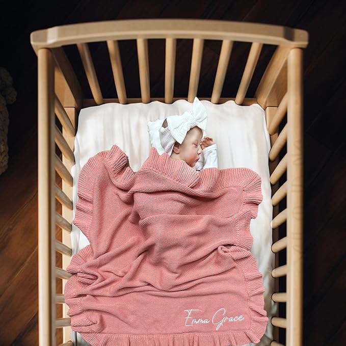 Knit ??30x40in Personalized Baby Blanket for Newborn Girl and Boy ??Custom Blanket with Name Embroidery ??Soft Knitted Baby Blanket ??Custom Baby Gifts for Baby Shower (Pink)
