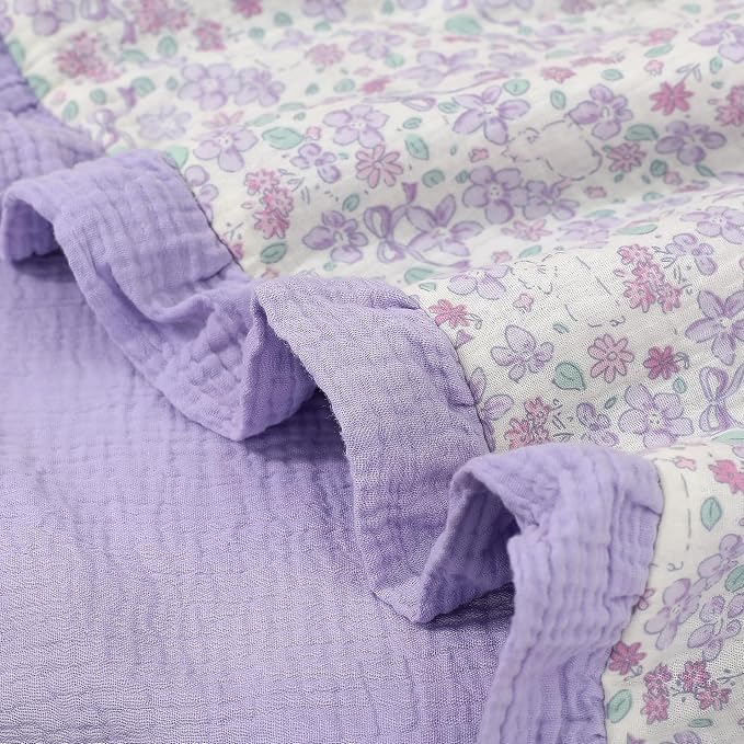 Muslin Toddler Blanket 43"x43" - 100% Cotton Super Soft Crib Blanket for Baby, Infant, Toddler & Baby Girl,Lightweight Nursing Cover & Breathable Stroller Blanket,Floral Design (Purple)