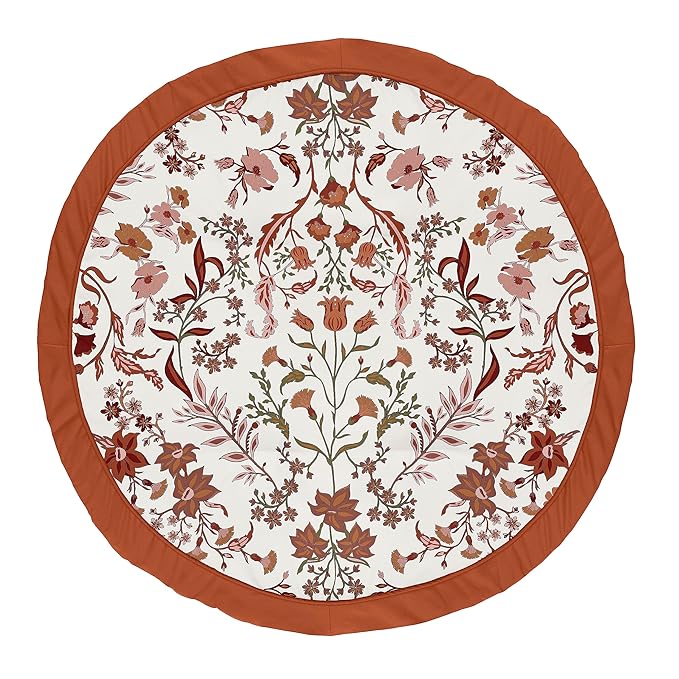 Sweet Jojo Designs Ivory and Orange Boho Vintage Floral Girl Baby Play Mat Tummy Time Activity Infant Playmat Playpen Tent Teepee Floor Bohemian Rust Leaves Botanical Flower Farmhouse Green Fringe