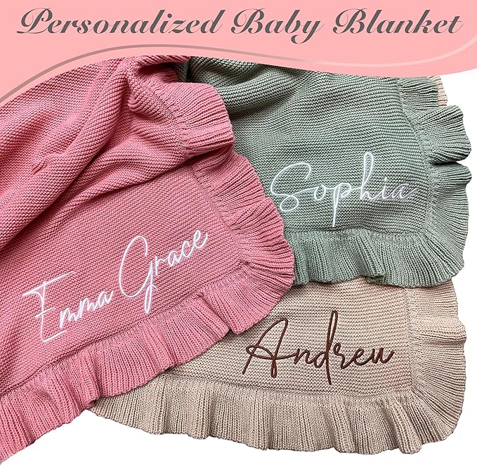Knit ??30x40in Personalized Baby Blanket for Newborn Girl and Boy ??Custom Blanket with Name Embroidery ??Soft Knitted Baby Blanket ??Custom Baby Gifts for Baby Shower (Pink)