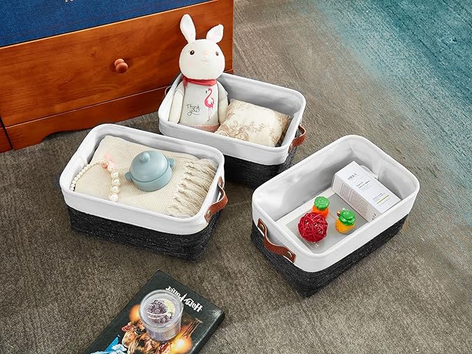 DECOMOMO Small Storage Basket, Closet Storage Bins, Baskets for Organizing Shelves (Black & White, Small - 6 Pack)