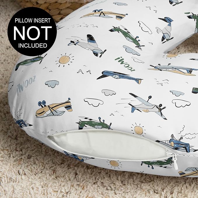 Sweet Jojo Designs Green Vintage Airplane Boy Nursing Pillow Cover, Baby Breastfeeding Slipcover for Infant, Newborn, Nursery, Bottle or Breast Feeding Pillowcase (Pillow NOT Included) Transportation