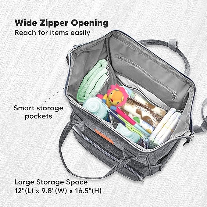 KeaBabies Diaper Bag Backpack with Portable Diaper Changing Pad - Waterproof Multi Function Baby Travel Bags - Grey PVC Changing Mat
