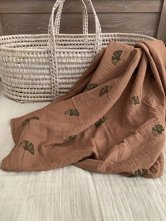 Leyl&Ari Muslin Baby Swaddle Blanket 100% Organic Cotton Recieving Wrap (Ginkgo/Olive Green Set)