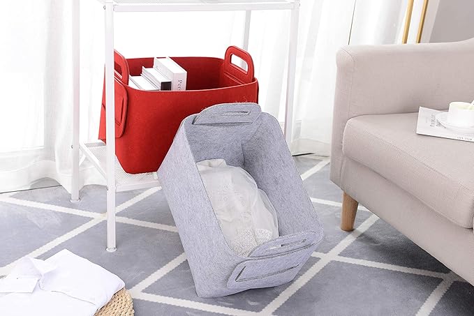 Storage Basket Felt Storage Bin Collapsible& Convenient Box Organizer with Carry Handles for Office Bedroom Closet Babies Nursery Toys Laundry (Light grey, 17.9inch（L）Ã?2.2inch（W）Ã?1.6inch（Hï¼?