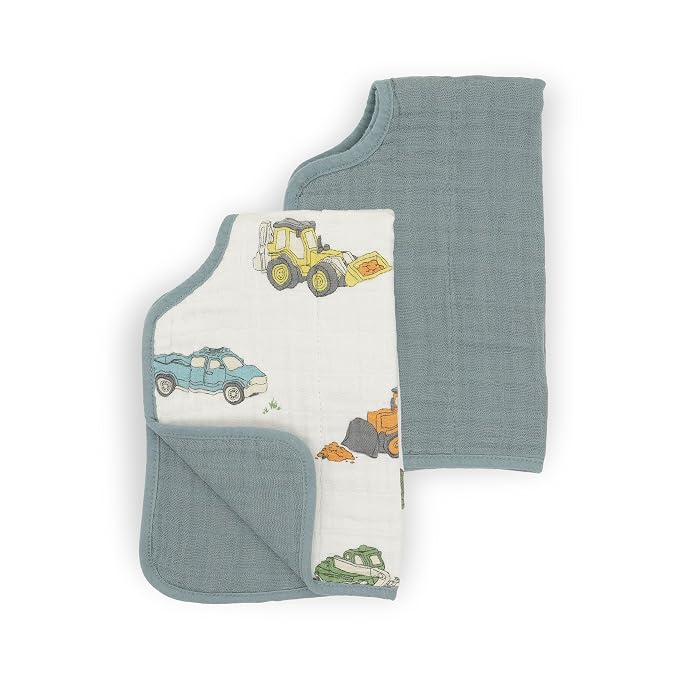 Little Unicorn Ultra-Absorbent Premium Burp Cloth 2 Pack | Soft on Baby's Skin | Larger Size | Ergonomic Design | Set of 2 (Work Trucks)