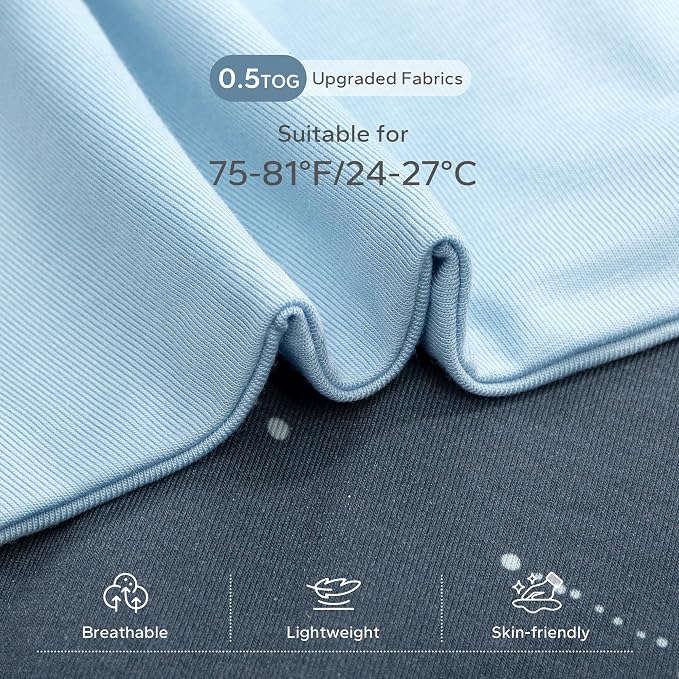 ZIGJOY Shark-Fin Transition Swaddle for Newborn - 0.5 Tog Rayon Made from Bamboo Sleep Sack Baby Swaddle Blanket with 2-Way Zipper, Hemp Grey