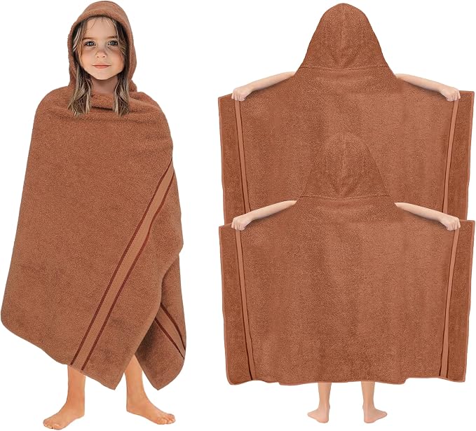 ORIGINAL KIDS Hooded Bath Towel Wrap - 2 Pack - Ultra Soft 100% Cotton Terry Large Oversized Hooded Kids Towel - Shower Pool Beach - 579 GSM Absorbent Quick Dry Plush Gift - 30 x 54 - Mocha