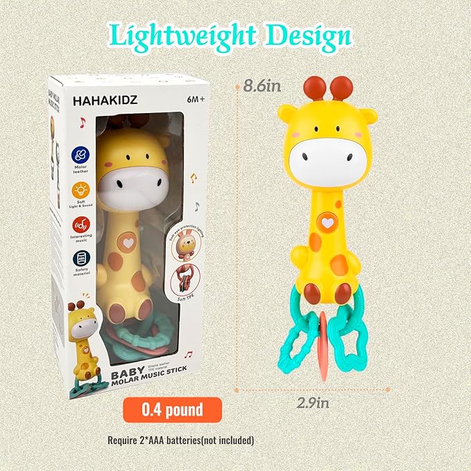 Cute Giraffe Baby Musical Rattle Toy 6-12-18 Months, Light-Up Teether & Sensory Chew Rubber 1st Birthday Gift for 1+ Year Old Boys Girls (Giraffe)
