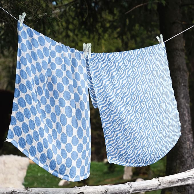 Ikat Blue/Chocolate Swaddling Muslin Blankets Set of 4