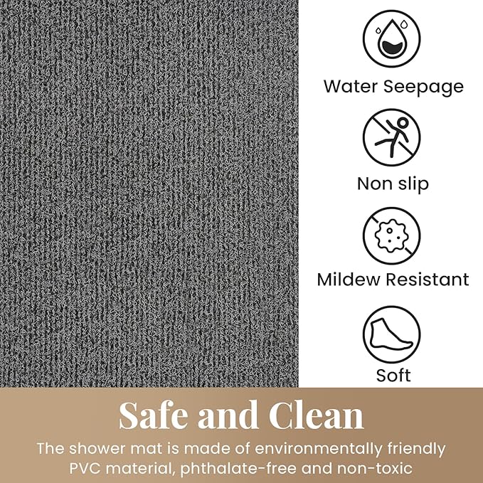 Shower Mat Bathtub Mat Non-Slip,32x24 inch, Soft Tub Mat with Drain,PVC Loofah Bath Mat (Phthalate Free) for Tub and Bathroom,Quick Drying,Black