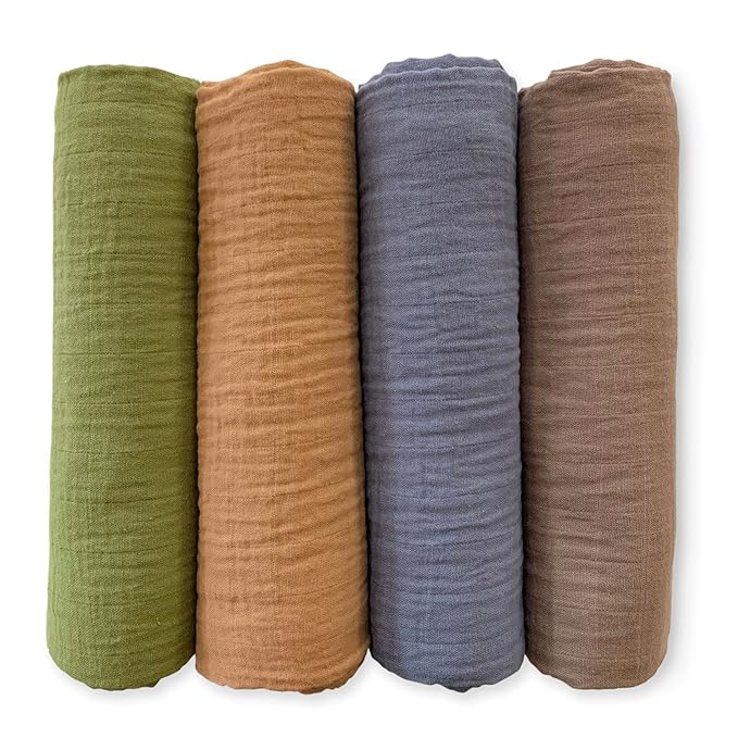 SwaddleDesigns Cotton Muslin Swaddle Blankets for Babies, Set of 4, Neutral Receiving Blankets for Newborn, Baby Registry & Gift, 46x46 inches, Wilderness