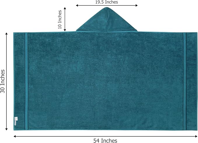 ORIGINAL KIDS Hooded Bath Towel Wrap - Ultra Soft 100% Cotton Terry Large Oversized Hooded Kids Towel - Toddler Big Kid Shower Pool Beach Towel - Absorbent Quick Dry Easy Care Gift - 30 x 54 - Teal