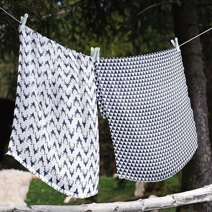 Bacati Olivia Tribal Buck/Feathers/Triangles 4 Piece Cotton Muslin Swaddling Blankets, Navy