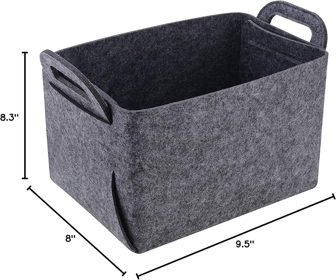 Minoisome Storage Basket Felt Storage Bin Collapsible& Convenient Box Organizer with Carry Handles for Office Bedroom Closet Babies Nursery Toys Laundry (Grey, 13.8inch（L）Ã?.5inch（W）Ã?.3inch（Hï¼?